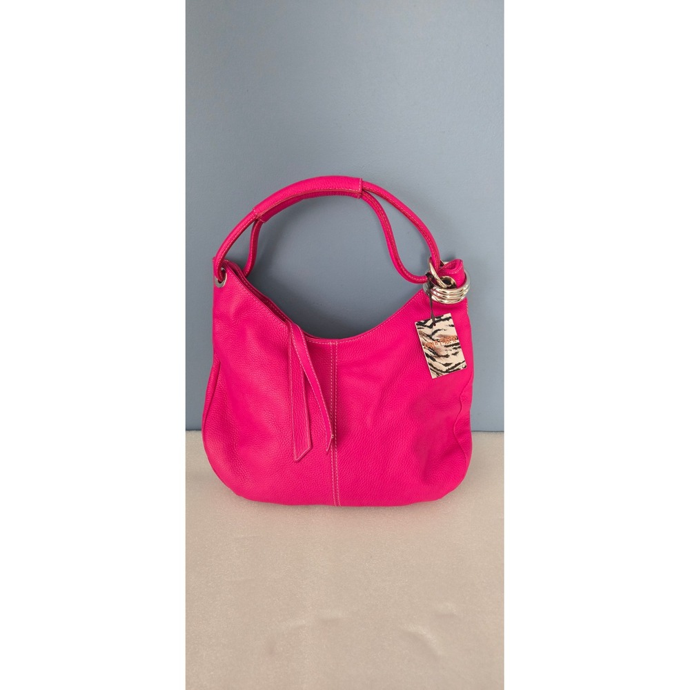 Carla Ferreri Hot Pink Pebbled Leather Hobo Bag Made in Italy Slouchy Shoulder